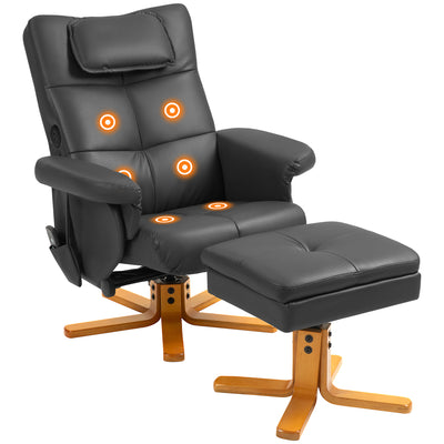 HOMCOM Faux Leather Massage Recliner Chair, with Storage Ottoman - Black 