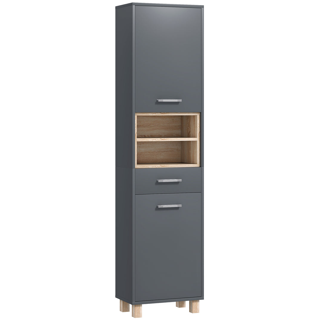 HOMCOM Tall Bathroom Storage Cabinet, Bathroom Storage Unit, Freestanding Bathroom Cabinet with Open Shelves and Drawer 