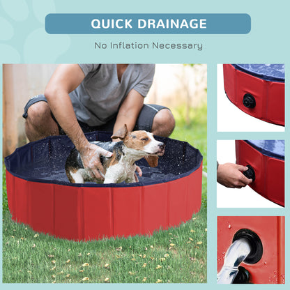 PawHut Foldable Dog Paddling Pool Pet Cat Swimming Pool Indoor/ Outdoor Collapsible Summer Bathing Tub Shower Tub Puppy Washer, Φ 100 x 30H cm, Red 