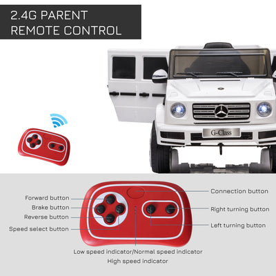 HOMCOM Mercedes Benz G500 Licensed 12V Kids Electric Ride On Car  Toy with Parental Remote Control Battery-powered 2 Motors Music Lights MP3 for 3-8 Years Old White 