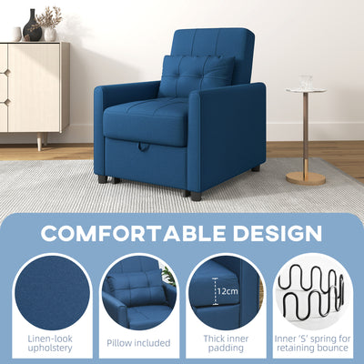 HOMCOM Linen-Look Single Chair Bed - Blue 