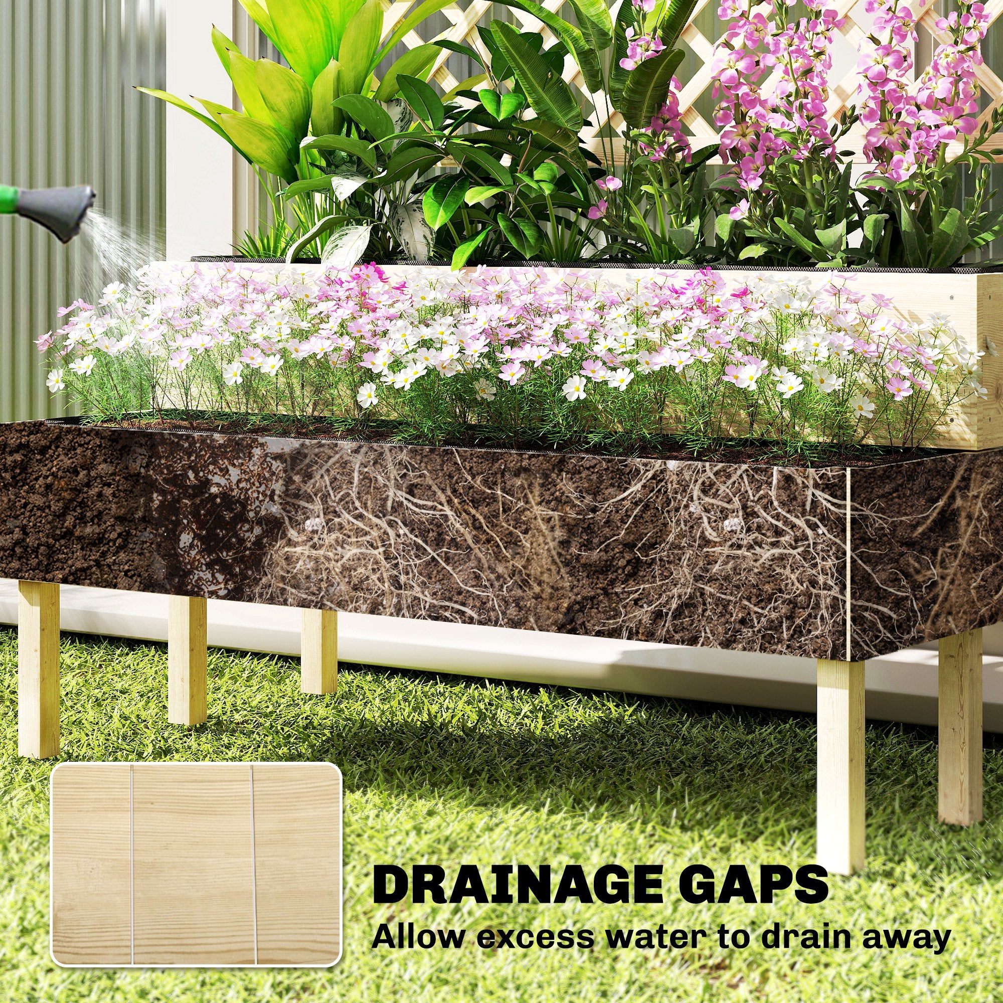 Outsunny Raised Garden Bed 2-Tier Stepped Design Planter Box with Trellis for Climbing Plants 108x62x120 cm 