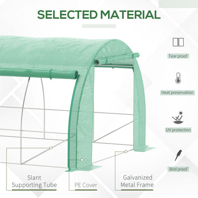Outsunny Polytunnel Greenhouse Walk-in Grow House Tent with Roll-up Sidewalls, Zipped Door and 12 Windows, 6x3x2m Green 