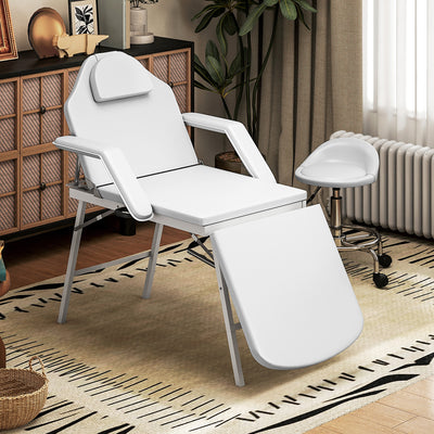 HOMCOM Portable Massage Table, 3 Section Adjustable Beauty Bed, Foldable Massage Bed with Face Hole, Recliner Chair with Removable Headrest and Armrests for Spa, Lash, Tattoo, White 