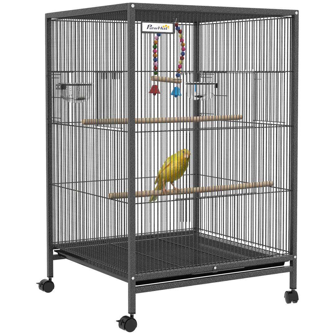 PawHut Bird Cage, Budgie Cage, with Rolling Stand, for Small Birds - Grey 