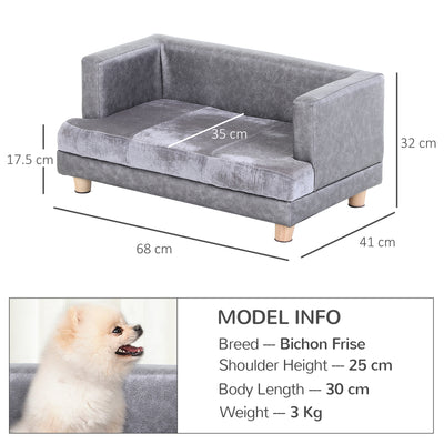 PawHut Dog Sofa Bed for Small-Sized Dogs, Elevated Pet Chair with PU Cover, Soft Cushion, Cat Couch Lounger with Anti-slip Legs - Grey 