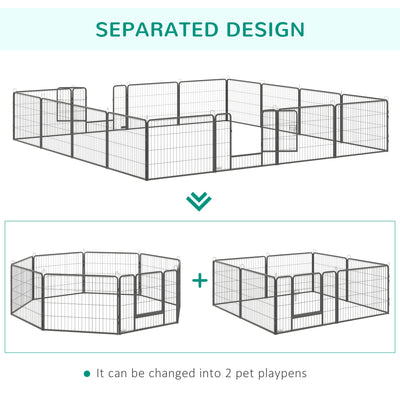 PawHut 16 Panels Heavy Duty Puppy Playpen, for Small Dogs, Indoor and Outdoor Use - Grey 