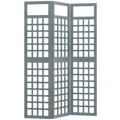 Outsunny 3-Panel Garden Privacy Screen, Freestanding Foldable Wooden Outdoor Divider/Trellis, Decorative Privacy Screen, Grey 