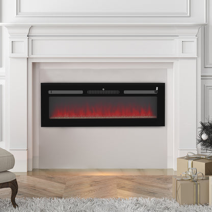 HOMCOM 127cm Electric Fireplace, 2000W Recessed and Wall Mounted Electric Fire with Remote Control, 9 Flame Colour and Crystal, Black 