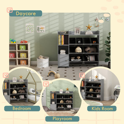AIYAPLAY Toy Storage Unit with 8 Removable Bins, Storage Shelves, Cabinet, Grey 
