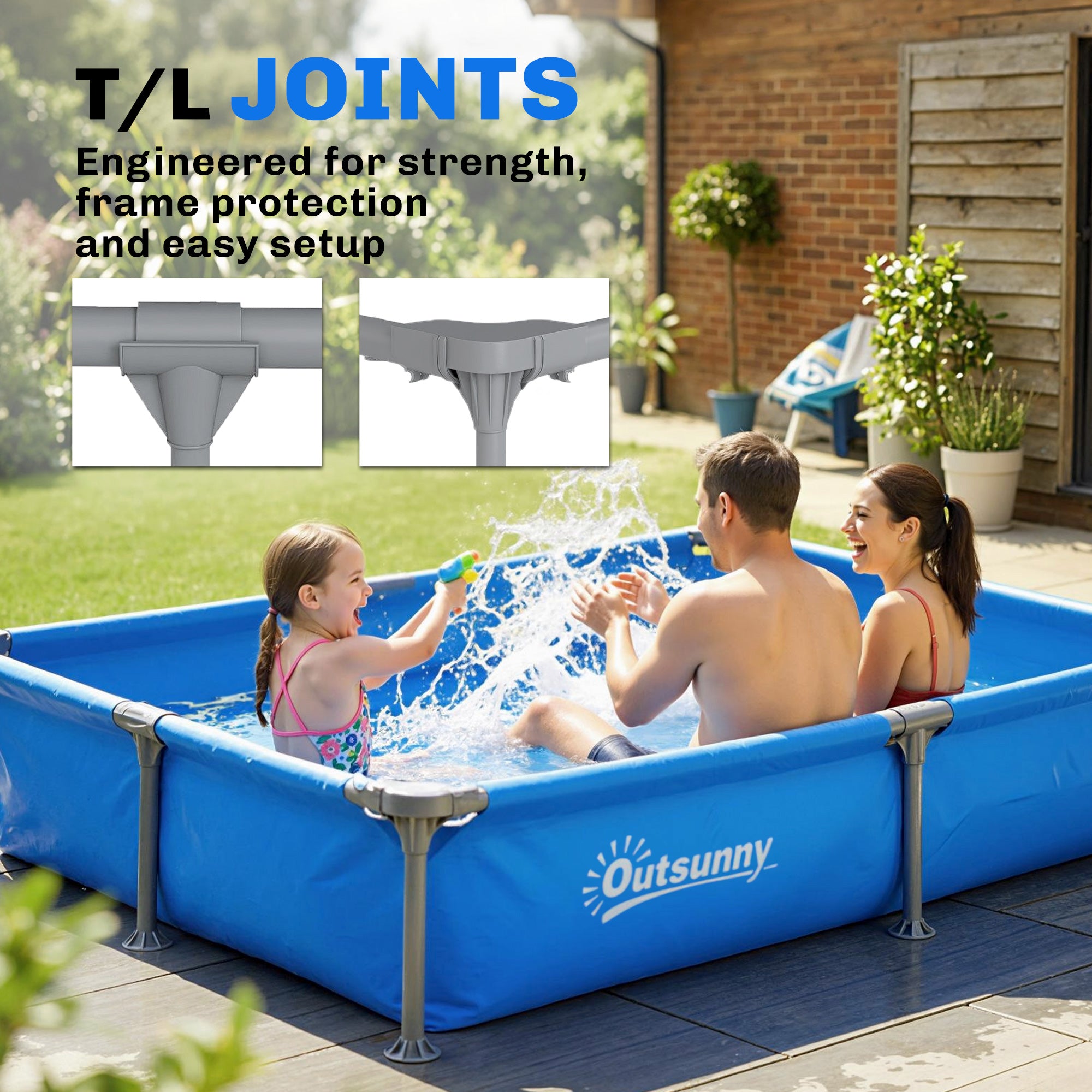 Outsunny Metal Frame Swimming Pool, Rectangular Above Ground Frame Pool with Repair Patch, 229 x 160 x 43 cm, Blue 