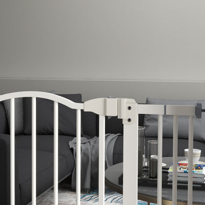 PawHut Metal 74-80cm Adjustable Pet Gate Safety Barrier w/ Auto-Close Door White 