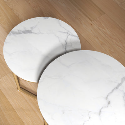 HOMCOM Set of Two Marble-Effect Nest of Tables - White/Gold-Tone 