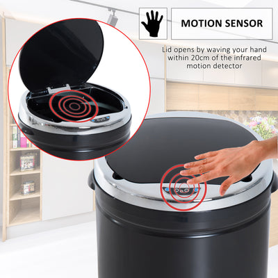 HOMCOM 50L Sensor Bin for Kitchen Waste Automatic Dustbin Motion Detection Dustbin  Stainless Steel Rubbish Can with Bucket, Black 
