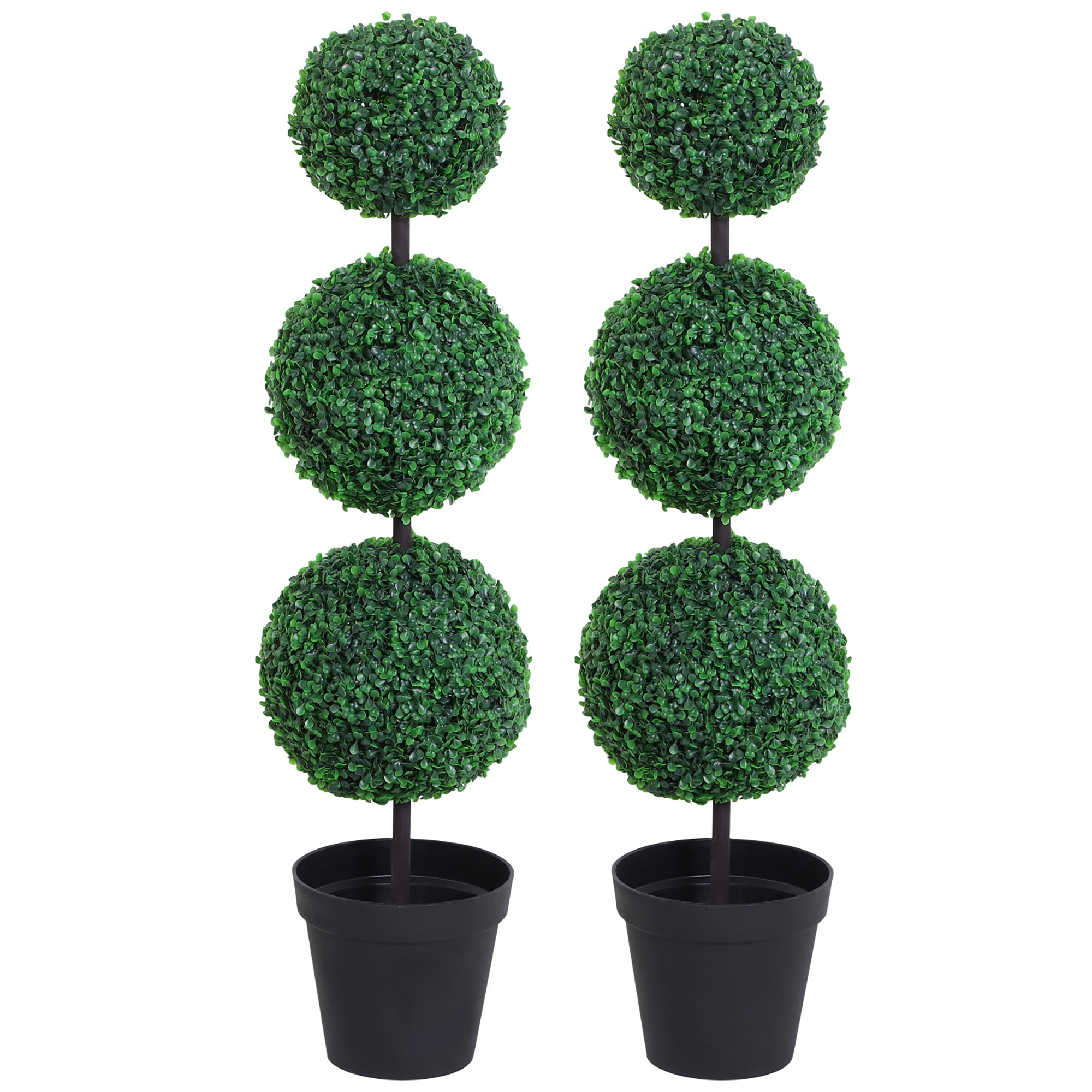 Outsunny Set of 2 Artificial Boxwood Ball Topiary Trees Potted Decorative Plant Outdoor and Indoor Décor (112cm) 