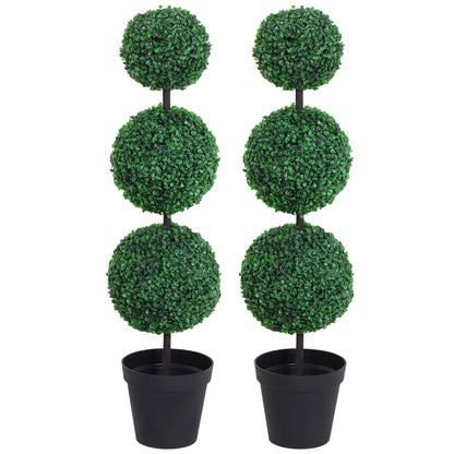 Outsunny Set of 2 Artificial Boxwood Ball Topiary Trees Potted Decorative Plant Outdoor and Indoor Décor (112cm) 