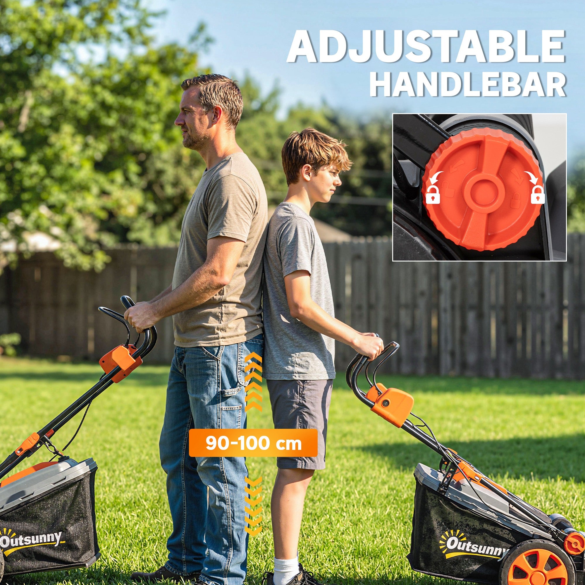 Outsunny 18V Cordless Lawnmower with 2 x 4Ah Batteries, Battery Lawn Mower with 34cm Cutting Width, Mulching Feature 