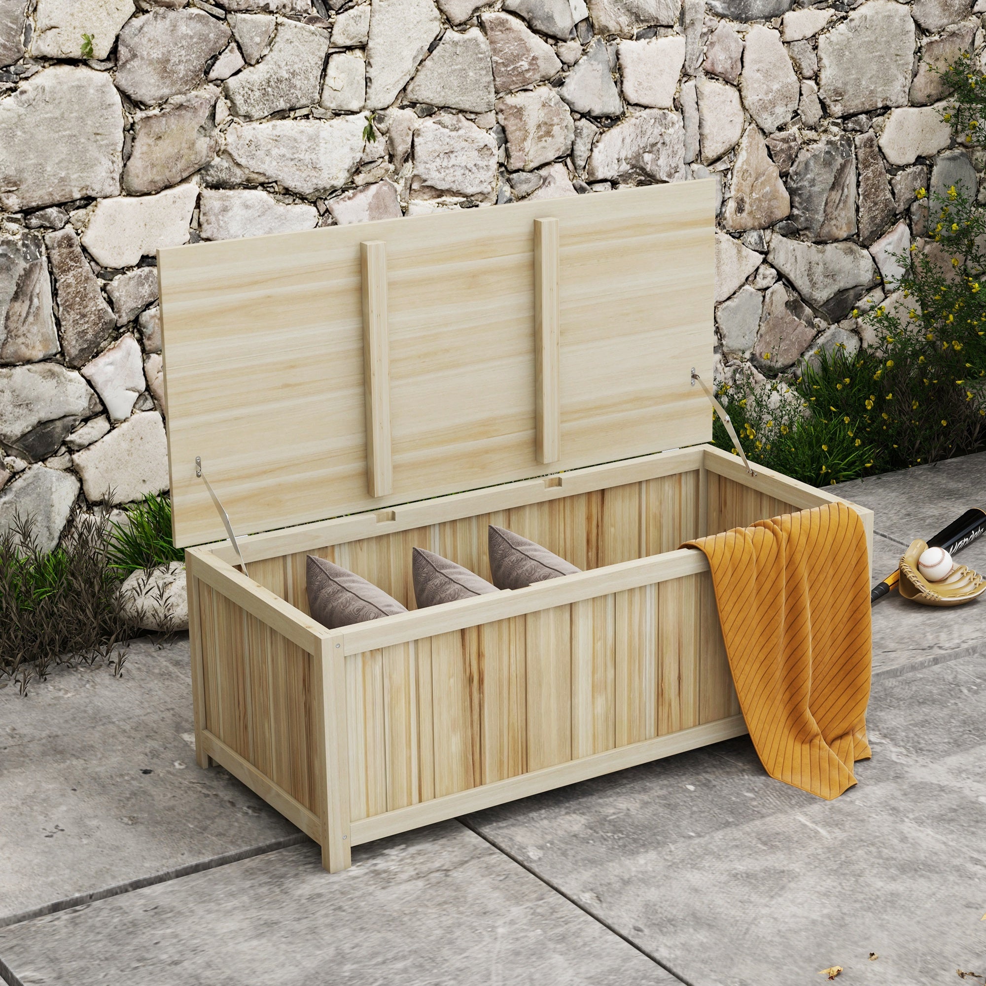 Outsunny 172 Litre Outdoor Storage Box, Wooden terrace Box Garden Storage Container, Natural 