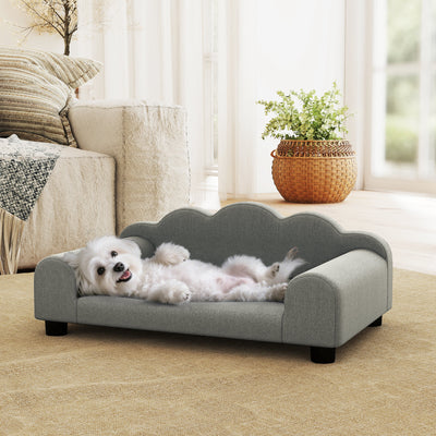 PawHut Elevated Dog Sofa Bed, Breathable Pet Sofa with Backrest and Armrest for Small Dogs, Grey 
