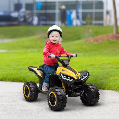 HOMCOM 12V Ride-On Quad Bike w/ Music, Horn, for Ages 3+ Years - Yellow 