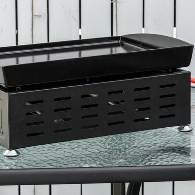 Outsunny Gas Plancha Grill with 2 Stainless Steel Burner, 6kW, Portable Tabletop Gas BBQ with Non-Stick Griddle for Camping Picnic Garden Party Festival 
