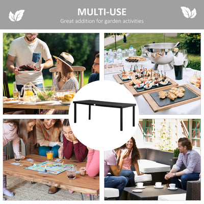 Outsunny Aluminium Outdoor Garden Dining Table for 8 People, Faux Wood Top, for Garden, Patio, 190 x 90 x 74cm, Black 