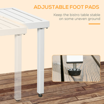 Outsunny Garden Side Table End Table Patio Coffee Table with Umbrella Hole, Steel Frame for Balcony, White 