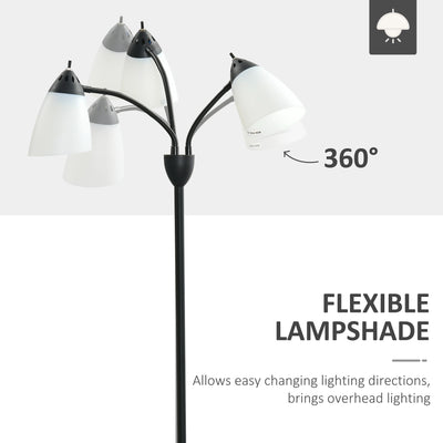 HOMCOM Arc Tree Floor Lamp with 3 Adjustable Rotating Lights, for Bedroom Living Room, Industrial Standing Lamp with Steel Frame, 155cm, Black 