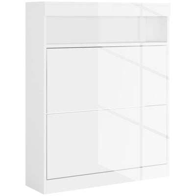 HOMCOM 16 Shoe Pair Storage Cabinet, with Flip Doors - High Gloss White 