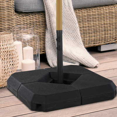 Outsunny 4PCs Fillable Parasol Base Weights with Steel Cross Base Garden Umbrella Stand 60L Water or 72kg Sand Filled Weights Plastic Black 