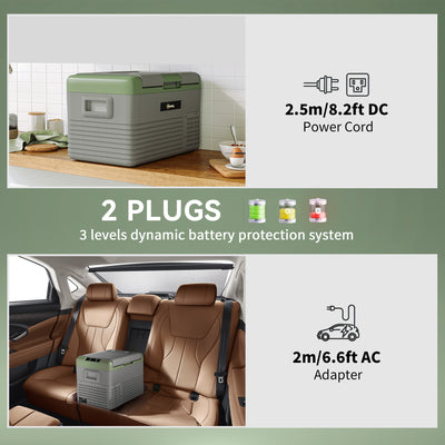 Outsunny 40L Portable Car Refrigerator - Light Green and Grey 