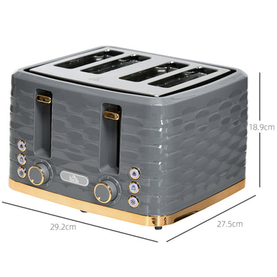 HOMCOM Four-Slice Rippled Toaster - Grey 