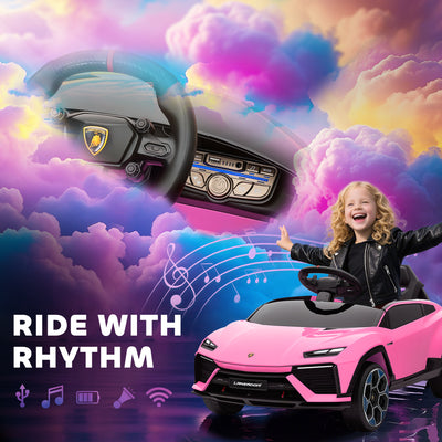 AIYAPLAY 12V Licensed Lamborghini Electric Cars for Kids, Ride On Car with Remote Control for 3-6 Years Old, Pink 