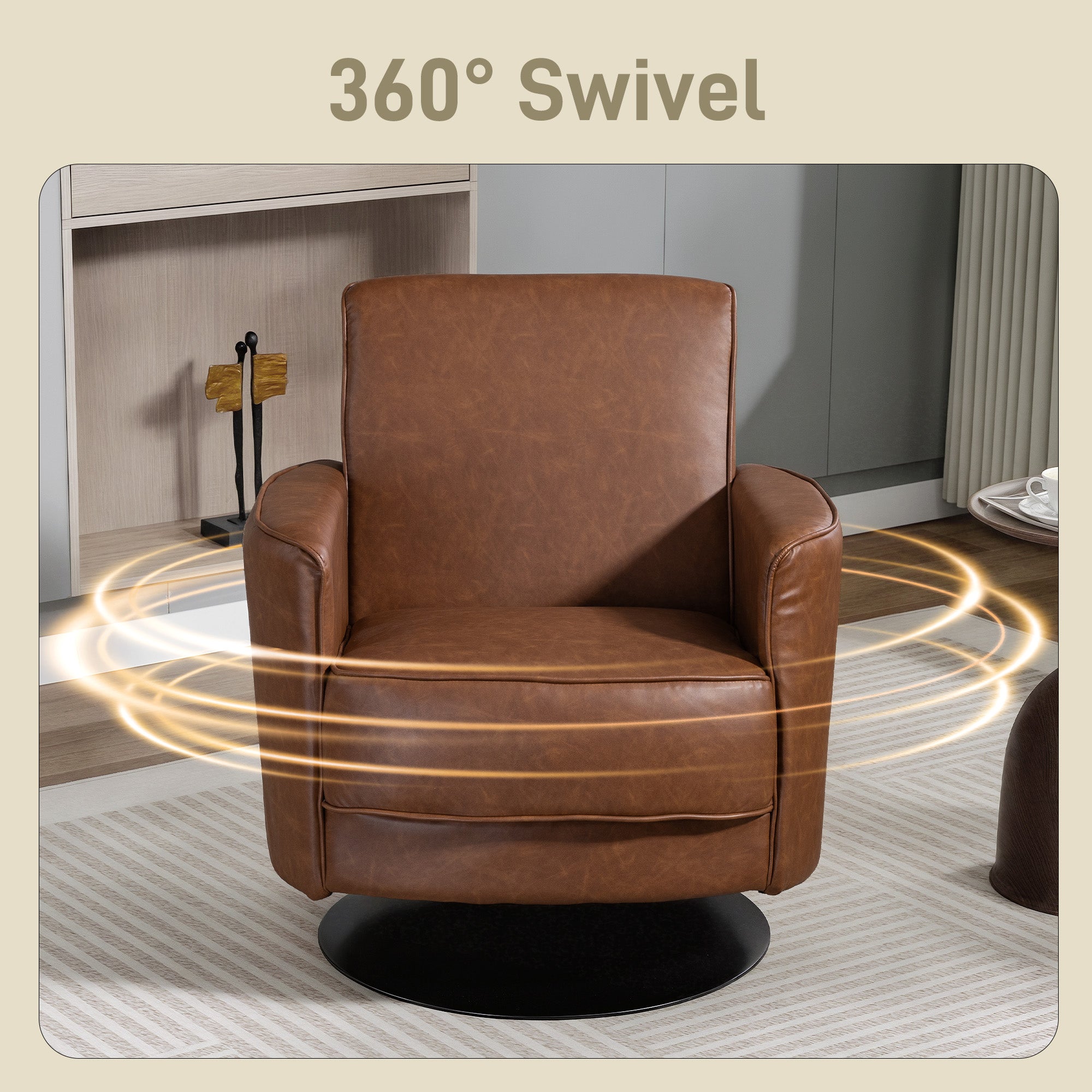 HOMCOM Upholstered Swivel Accent Chair with Pocket Spring Seat Support and 20cm Thick Padding, Brown 