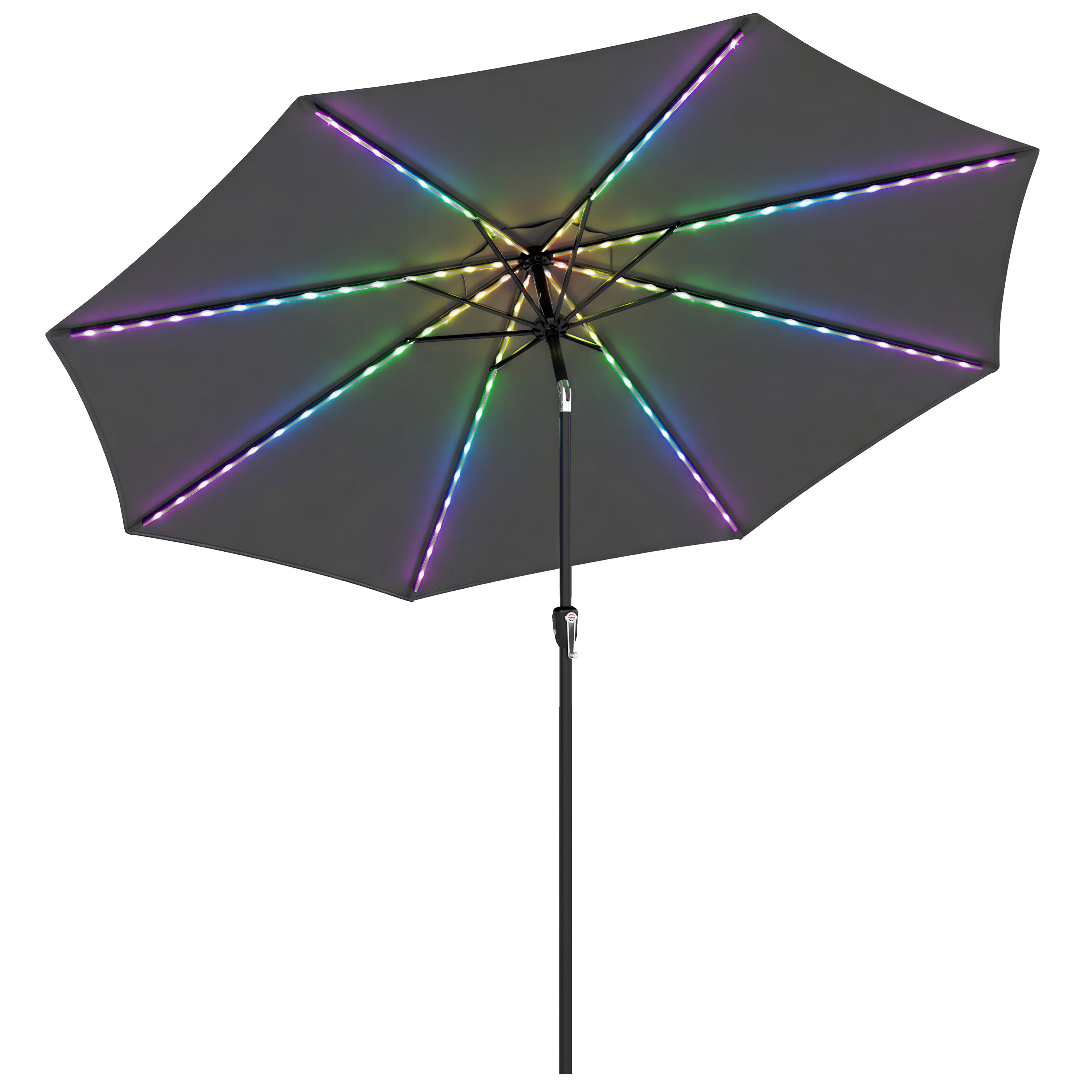 Outsunny 3 m Garden Parasol Umbrella with 112 Solar Powered LED Lights, Patio Umbrella with Crank Handle, Grey 