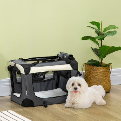 PawHut 51cm Foldable Pet Carrier, with Cushion, for Mini Dogs and Cats - Grey 