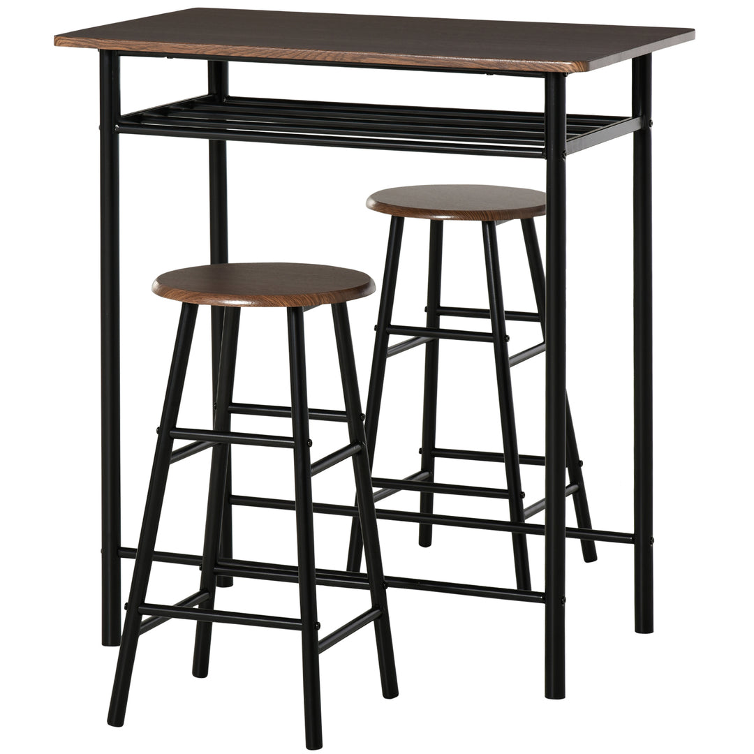 HOMCOM Bar Table Set, Bar Table and Stools Set, Footrest and Storage Shelf, for Kitchen, Dining Room, Pub, Cafe, Black and Oak 