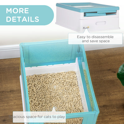 PawHut Hooded Cat Litter Box, Portable Pet Toilet, with Scoop, Front Entry - Light Blue 
