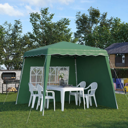Outsunny 2.9 x 2.9m Pop Up Gazebo Canopy Tent with 2 Sidewalls and Carry Bag, Height Adjustable, UV50+ Party Tent Event Shelter for Garden, Patio, Green