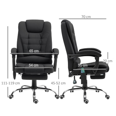 Vinsetto Heated 6 Points Vibration Massage Executive Office Chair Adjustable Swivel Ergonomic High Back Desk Chair Recliner with Footrest Full Black 