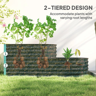 Outsunny Two-Tier Galvanised Steel Garden Planter - Dark Green 
