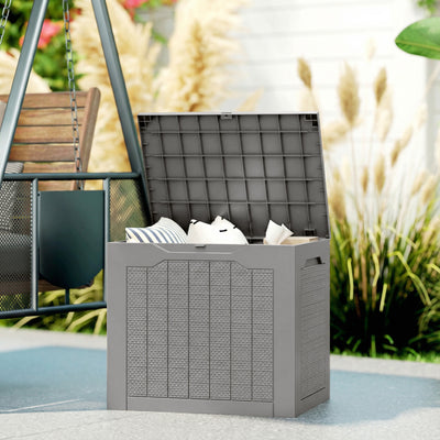 Outsunny 93L Plastic Garden Storage Box, Outdoor Storage Box with Handles, Waterproof Outdoor Storage Container, Khaki 