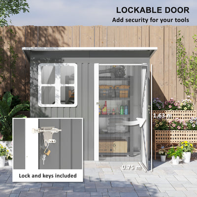 Outsunny 7 x 4ft Galvanised Steel Garden Shed, with Lock and Gloves - Grey 