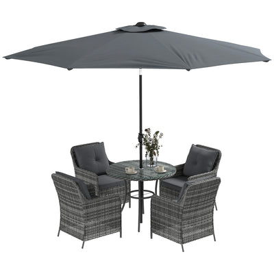 Outsunny 4 Seater Rattan Dining Set with Parasol & Cushions - Mixed Grey 