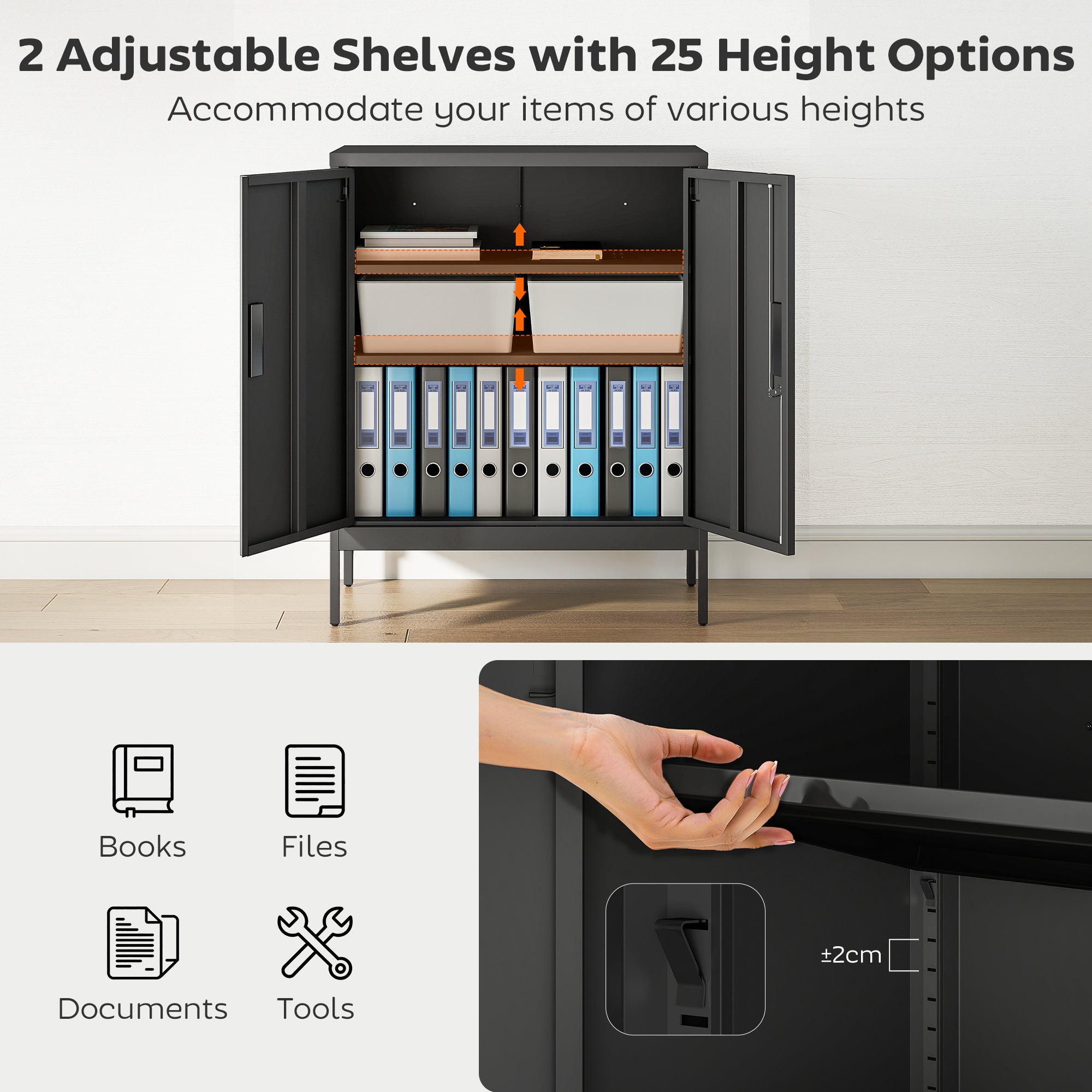 HOMCOM Metal Storage Cabinet with Lock and Adjustable Shelves - Black 