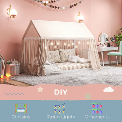 HOMCOM Single Bed Frame, House Scandinavian Style Wooden Bed Frame for 90W x 190Dcm Mattress, Pine Wood Bed Base, White 