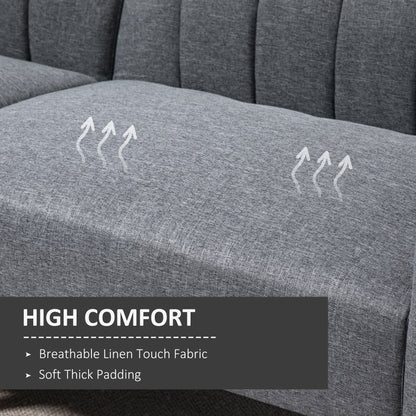 HOMCOM 3 Seater Sofa Bed, Convertible Linen Fabric Sofa Couch, Click Clack Sofabed with Adjustable Split Backrest for Living Room, Bedroom, Guest Room, Grey