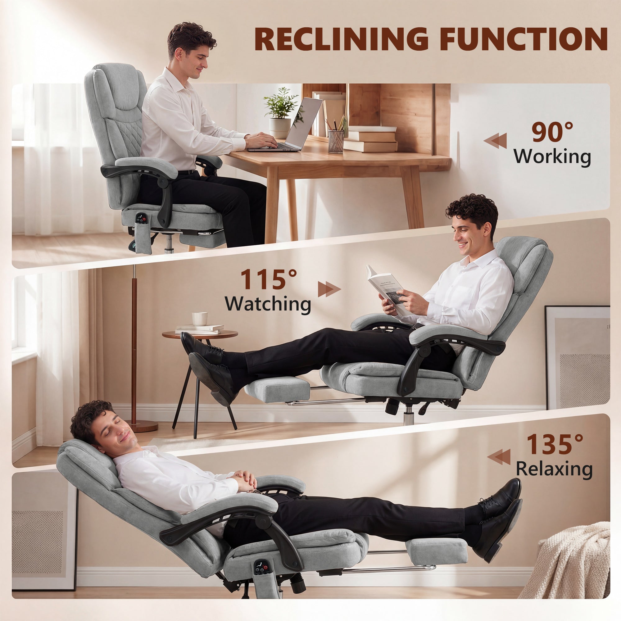 HOMCOM Office Chair with 6-Point Vibration Massage and Heat, Executive Computer Desk Chair with High Back, Reclining, Grey 