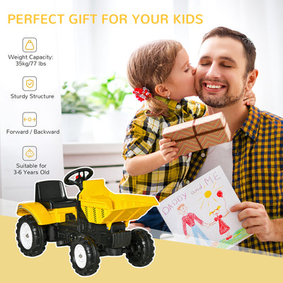HOMCOM Kids Ride on Tractor No Power Pedal Go Kart with Manual Control Bucket for 3-6 Years Old 