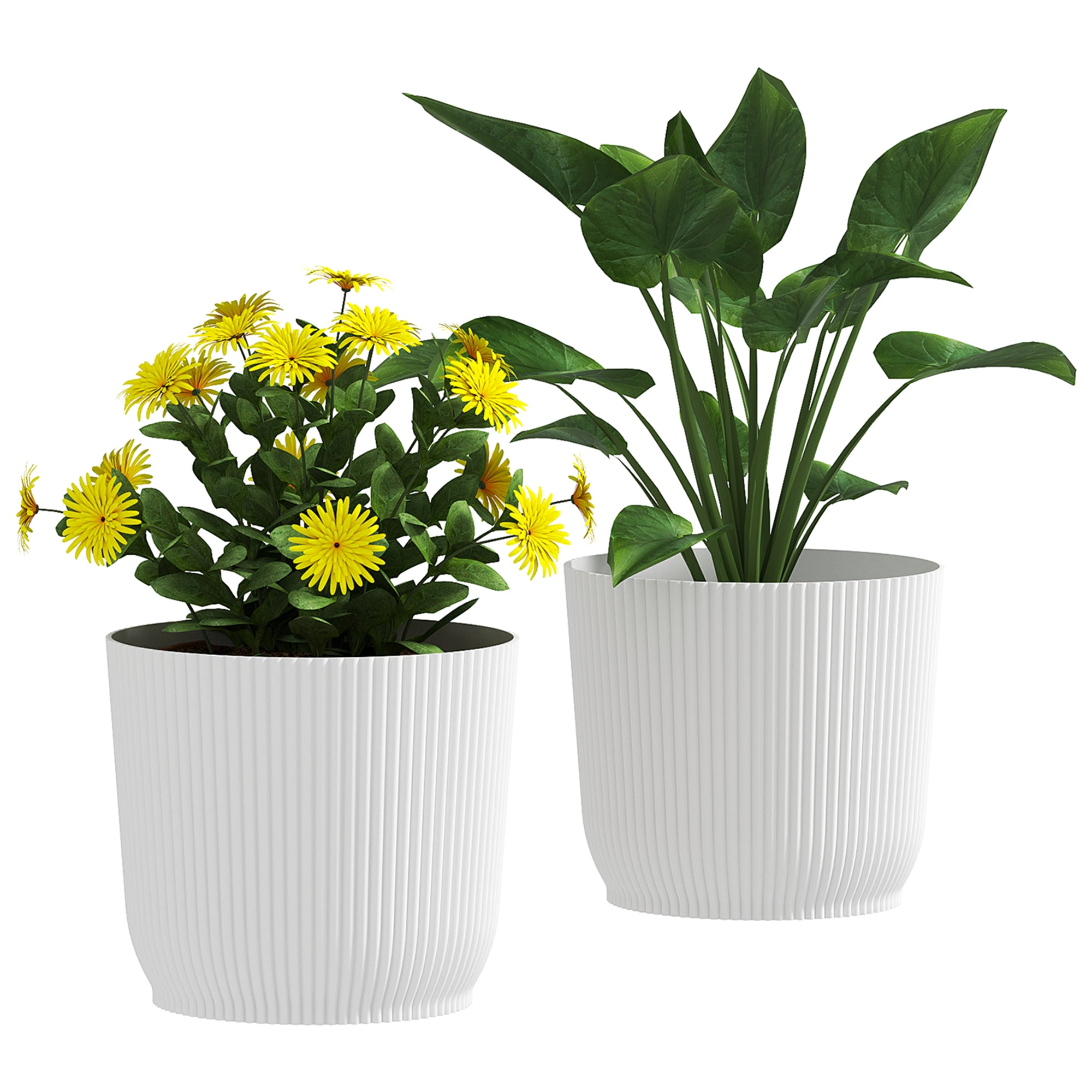Outsunny Set of Two \'d0\'a422cm Planters - White